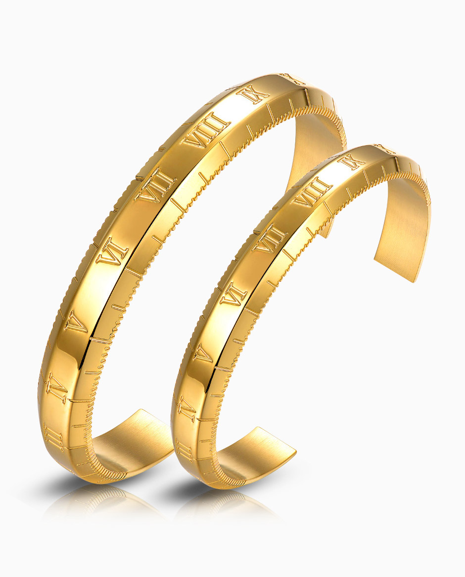 His & Hers Gold Roman Numeral Cuff Bracelet - Premium Men ...